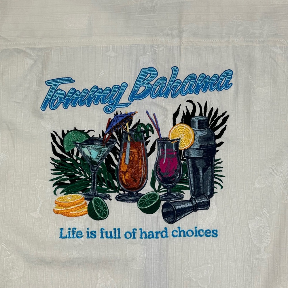 Tommy Bahama Mens XL Hard Choices Cocktail Embroidered Silk Blend Camp Shirt - Picture 6 of 10